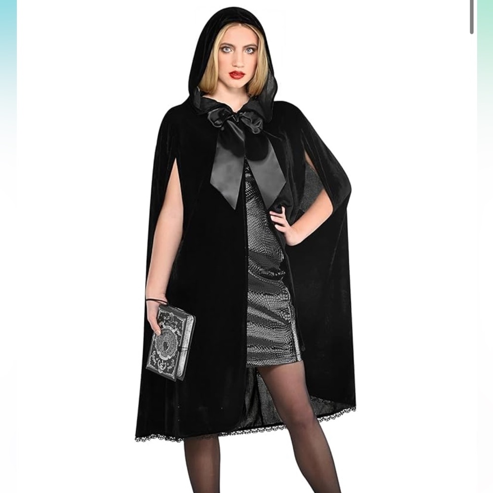 Black Hooded Cape with Oversized Bow One Size Fits Most